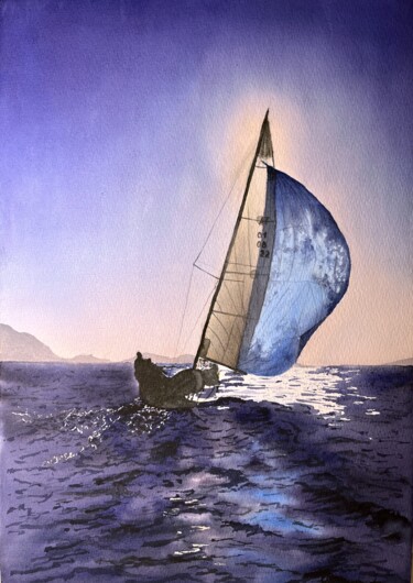 Malerei mit dem Titel "Under sail" von Yulia Risevets, Original-Kunstwerk, Aquarell