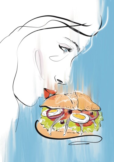 Digital Arts titled "Love.Food.PanBagnat" by Yulia Smirnova, Original Artwork, Digital Painting