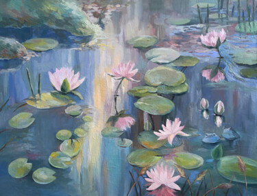 Pittura intitolato "Pond Water lilies П…" da Yulia Tamoykina (Lifestyle_harmony), Opera d'arte originale, Olio