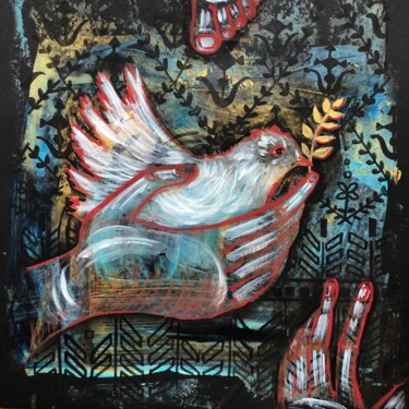 Schilderij getiteld "“DOVE OF PEACE WHEA…" door Yuliia Chaika, Origineel Kunstwerk, Acryl