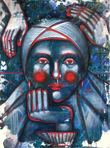 Картина под названием "«ADMIRING» WOMAN PO…" - Yuliia Chaika, Подлинное произведение искусства, Акрил