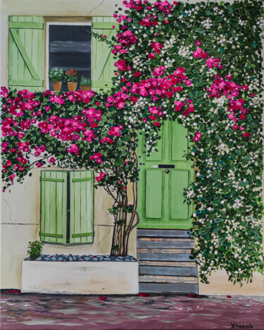Картина под названием "House in flowers" - Yuliia Khazova, Подлинное произведение искусства, Акрил