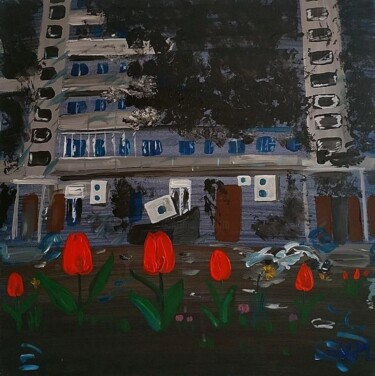 Картина под названием "Spring in the block…" - Yuliia Mahda, Подлинное произведение искусства, Акрил