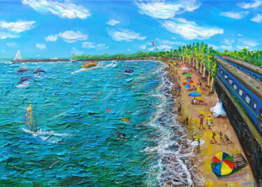 Peinture intitulée "City beach" par Yuliia Mahda, Œuvre d'art originale, Acrylique