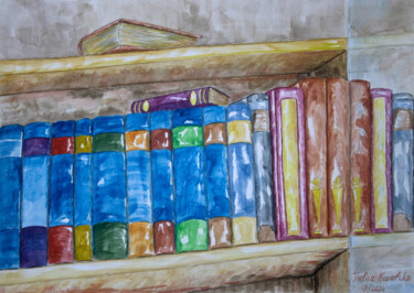 Malerei mit dem Titel "Bookshelf" von Yuliia Kovalska, Original-Kunstwerk, Aquarell