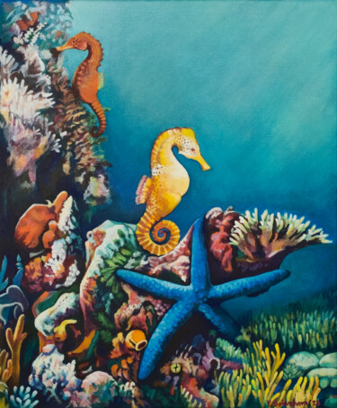 Peinture intitulée "Seahorse" par Yuliya Bokuchava, Œuvre d'art originale, Acrylique