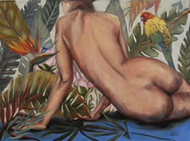 Pintura intitulada "Oiseau du paradis" por Yuliya Gransart, Obras de arte originais, Óleo Montado em Armação em madeira