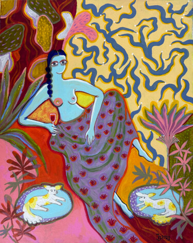 Ζωγραφική με τίτλο "Relax. The Blue Gir…" από Yuliya Pochynok (JJ Julia), Αυθεντικά έργα τέχνης, Ακρυλικό