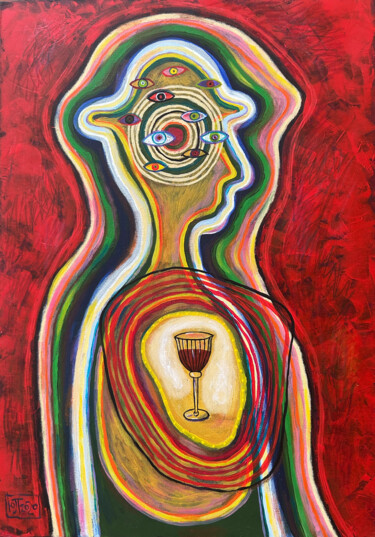 Malerei mit dem Titel "Wine is in My Heart." von Yuliya Pochynok (JJ Julia), Original-Kunstwerk, Acryl Auf Keilrahmen aus Ho…