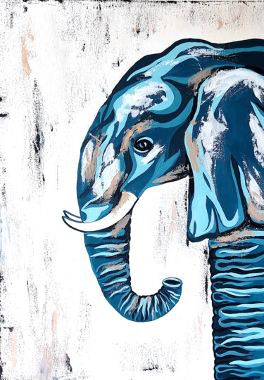 Pintura intitulada "Blue elephant" por Yuliya Zhuk, Obras de arte originais, Acrílico Montado em Armação em madeira