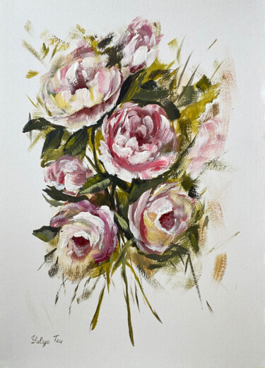 Pittura intitolato "Peonies" da Yuliya Trubacheva, Opera d'arte originale, Acrilico