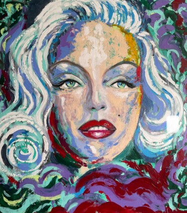 Painting titled "Portrait Marilyn" by Yunna Art Way, Original Artwork, Acrylic Mounted on Wood Stretcher frame