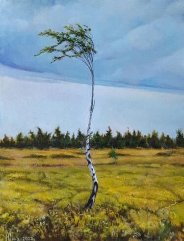 Картина под названием "Берёза на болоте" - Yunna V`Yun, Подлинное произведение искусства, Масло