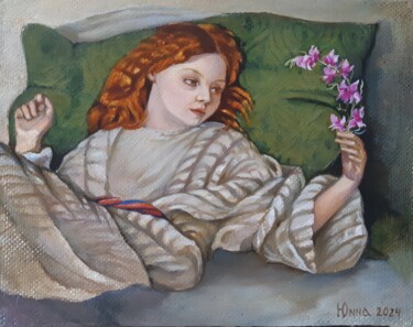 Malarstwo zatytułowany „Девочка с цветком” autorstwa Yunna V`Yun, Oryginalna praca, Olej