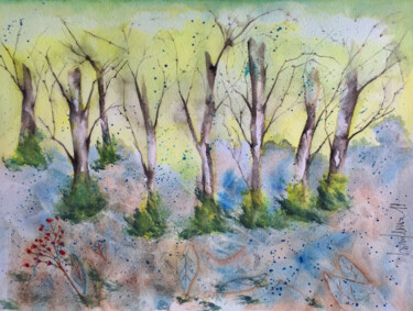 Peinture intitulée "Gli alberi" par Yūrei, Œuvre d'art originale, Aquarelle