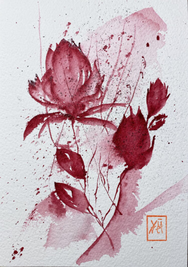 Картина под названием "I fiori cremisi 3" - Yūrei, Подлинное произведение искусства, Акварель