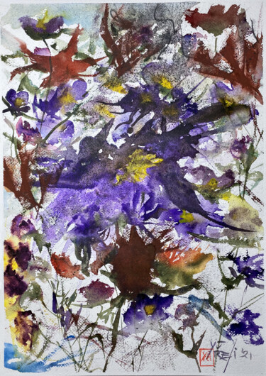 Painting titled "Fiori nel campo" by Yūrei, Original Artwork, Watercolor