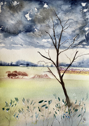 Painting titled "Passata è la pioggi…" by Yūrei, Original Artwork, Watercolor