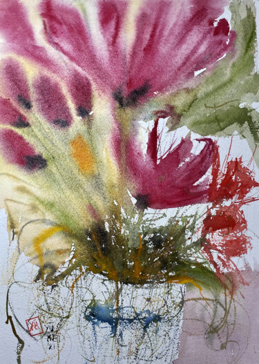 Malerei mit dem Titel "My flowers" von Yūrei, Original-Kunstwerk, Aquarell
