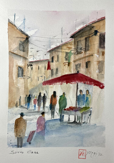 Painting titled "Sotto casa" by Yūrei, Original Artwork, Watercolor