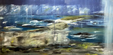 Schilderij getiteld "The sea kissing the…" door Yūrei, Origineel Kunstwerk, Olie