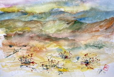 Painting titled "Valley" by Yūrei, Original Artwork, Watercolor