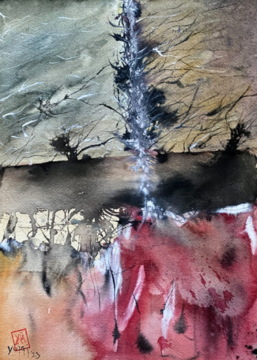 Painting titled "Le radici e il vento" by Yūrei, Original Artwork, Watercolor