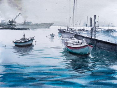 Malarstwo zatytułowany „Harbour II” autorstwa Yuriy Kraft, Oryginalna praca, Akwarela