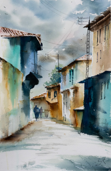 Painting titled "Village, Croatia" by Yuriy Kraft, Original Artwork, Watercolor