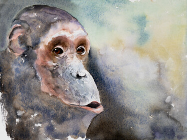 "***	Chimpanzees eye…" başlıklı Tablo Yuriy Kraft tarafından, Orijinal sanat, Suluboya
