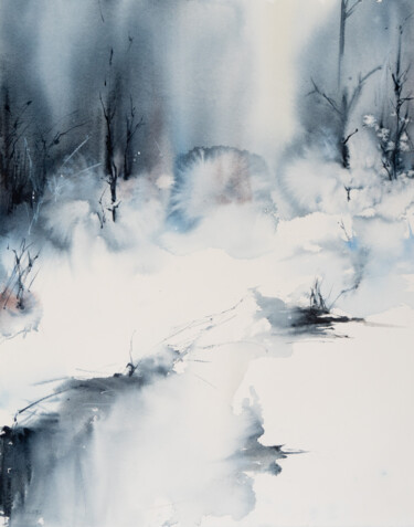 Painting titled "***Frozen silence***" by Yuriy Kraft, Original Artwork, Watercolor