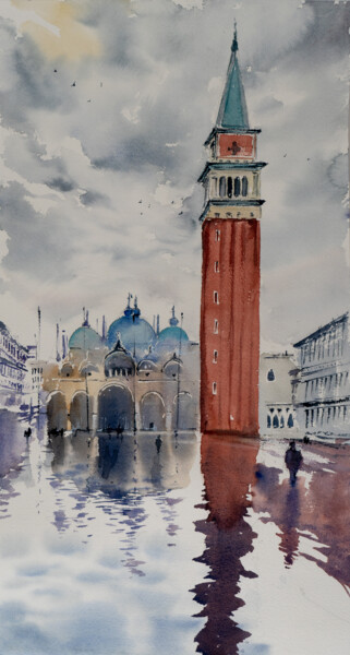 Malerei mit dem Titel "*** Piazza San Marc…" von Yuriy Kraft, Original-Kunstwerk, Aquarell