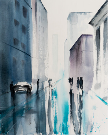 Painting titled "***Abstract Streets…" by Yuriy Kraft, Original Artwork, Watercolor