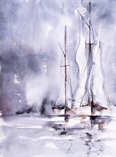 Malerei mit dem Titel "***Sailing X***" von Yuriy Kraft, Original-Kunstwerk, Aquarell