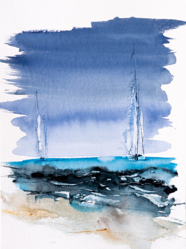 Pittura intitolato "***Sailing XIX***" da Yuriy Kraft, Opera d'arte originale, Acquarello