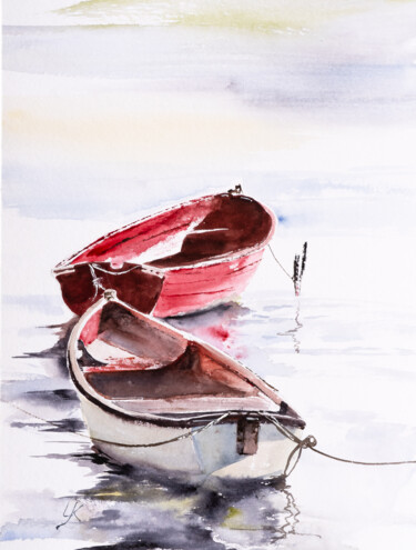 Peinture intitulée "***Two Boats***" par Yuriy Kraft, Œuvre d'art originale, Aquarelle