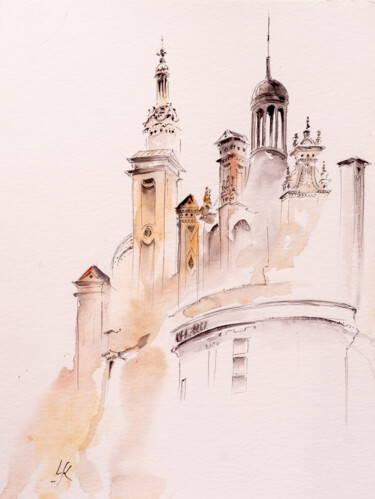 Painting titled "***Chambord, France…" by Yuriy Kraft, Original Artwork, Watercolor