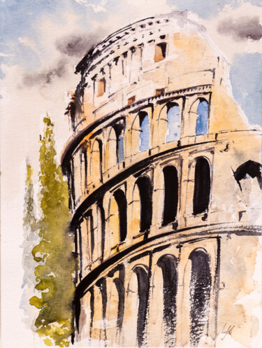Malerei mit dem Titel "***Colosseum, Rom***" von Yuriy Kraft, Original-Kunstwerk, Aquarell