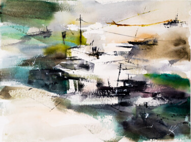 Peinture intitulée "***Abstract Village…" par Yuriy Kraft, Œuvre d'art originale, Aquarelle