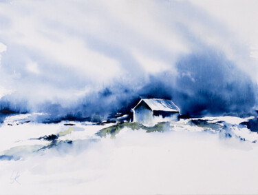 Malerei mit dem Titel "***Winter House II*…" von Yuriy Kraft, Original-Kunstwerk, Aquarell
