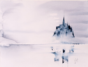Painting titled "***Le Mont-Saint-Mi…" by Yuriy Kraft, Original Artwork, Watercolor