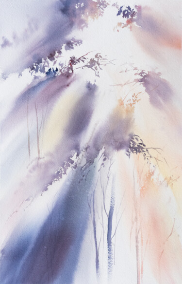 Pittura intitolato "***Forest Light III…" da Yuriy Kraft, Opera d'arte originale, Acquarello
