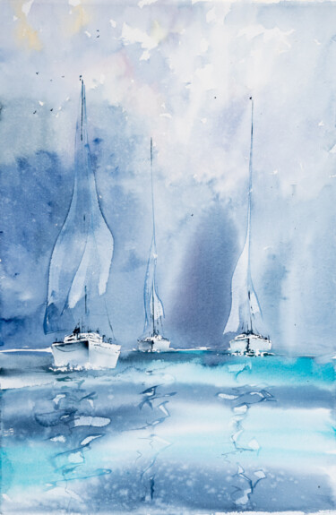 Картина под названием "***Sailing XXIII***" - Yuriy Kraft, Подлинное произведение искусства, Акварель