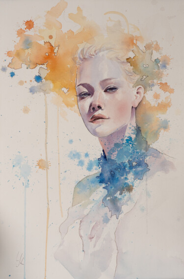 Painting titled ""Ethereal Essence"" by Yuriy Kraft, Original Artwork, Watercolor