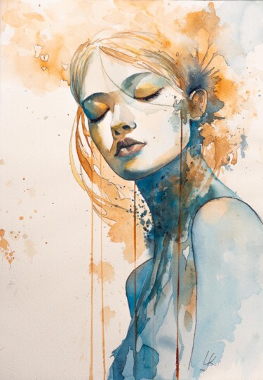 Malerei mit dem Titel ""Dreamer's Reverie"" von Yuriy Kraft, Original-Kunstwerk, Aquarell