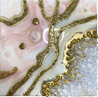 Pittura intitolato "Gold Pink Rose Geod…" da Alexandra Dobreikin, Opera d'arte originale, Resina Montato su Telaio per barel…