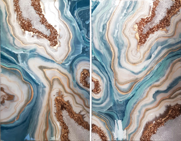 Painting titled "North Sea. Agate,Ge…" by Alexandra Dobreikin, Original Artwork, Resin Mounted on Wood Panel