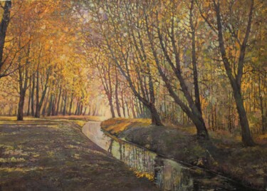 Peinture intitulée "In the autumn park" par Yury Sapozhnikov, Œuvre d'art originale, Huile