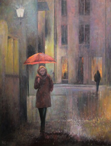 Schilderij getiteld "It's raining in St.…" door Yury Sapozhnikov, Origineel Kunstwerk, Olie