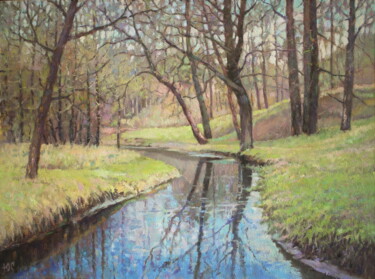 Painting titled "Spring landscape" by Yury Sapozhnikov, Original Artwork, Oil